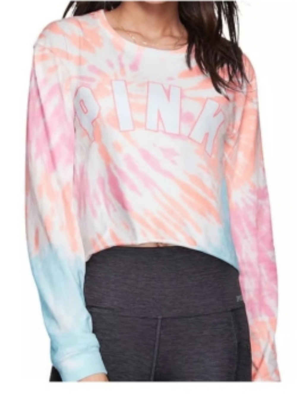 PINK Victoria's Secret Tie-Dye Oversized Cotton Cropped Long-Sleeve Top - Small